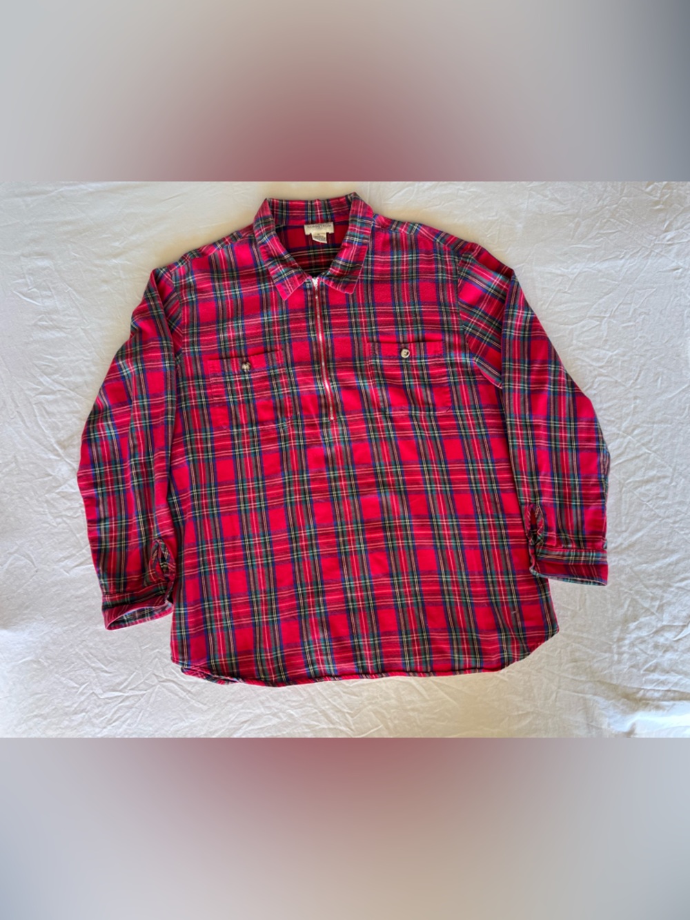 Nordstrom Men's Red Plaid Flannel Zipper Button-Up XL Long Sleeve Shirt